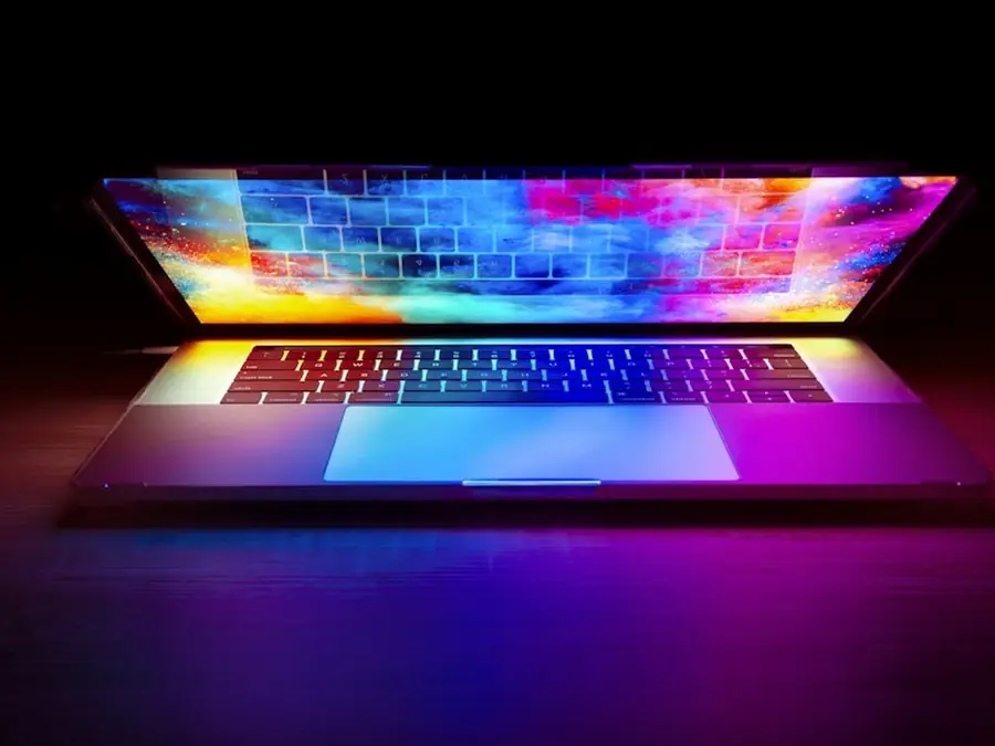 Laptop with a colourful screen