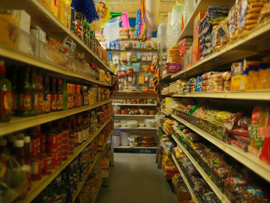 Grocery aisle with stocked shelves