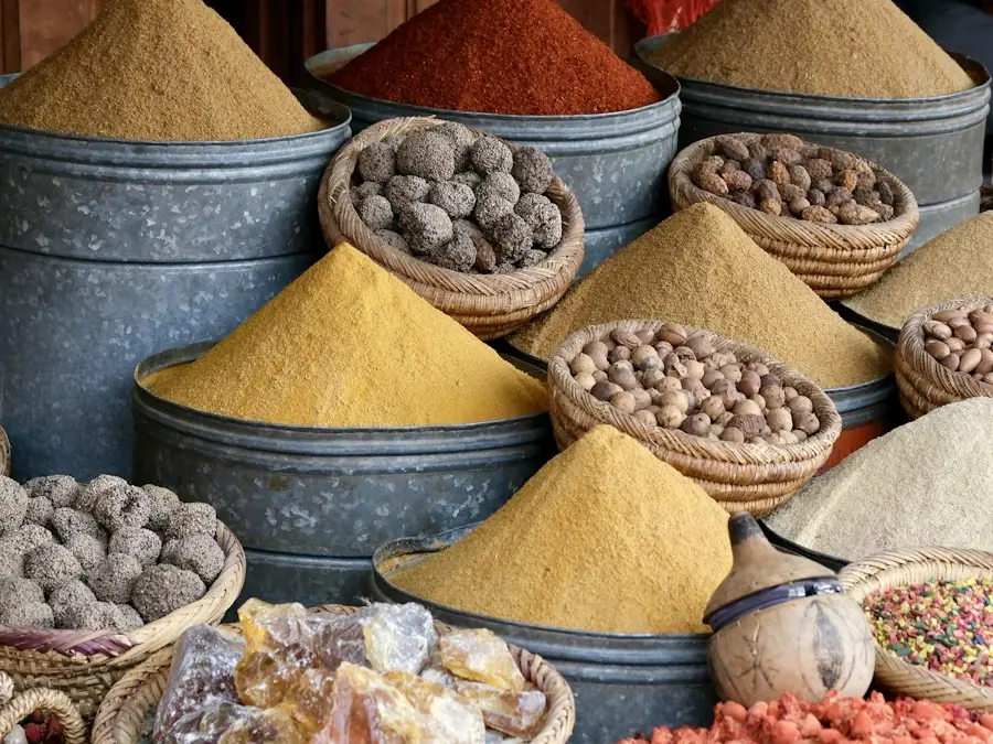 Bowls of spices and dried goods